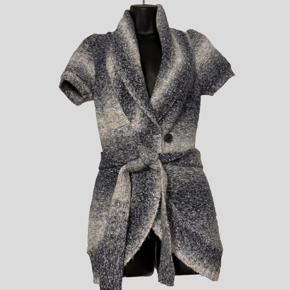 Gray Knit Belted Cardigan
